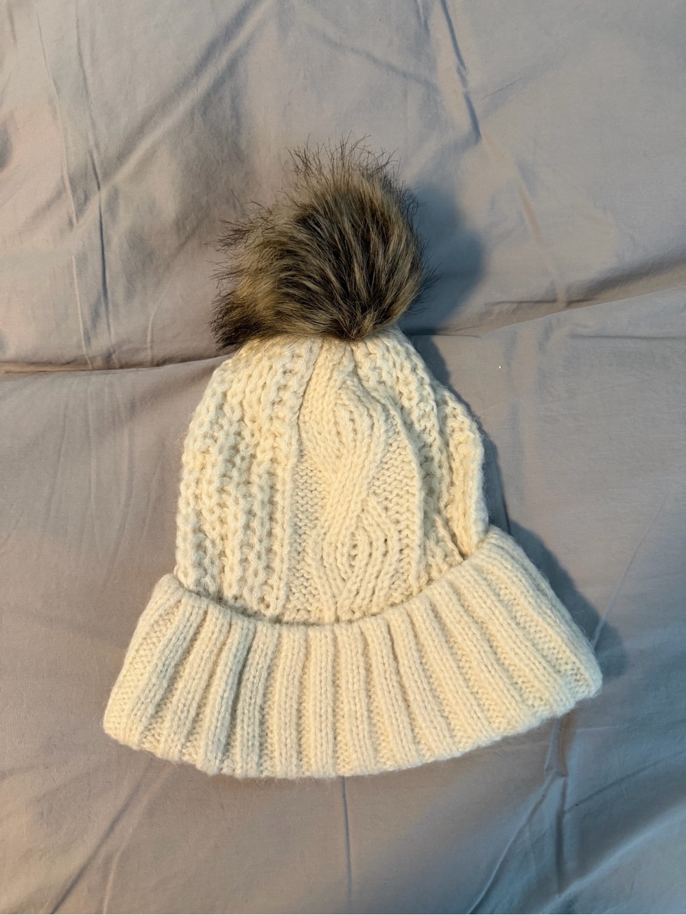 Aerie Cream Cable Knit Pom Beanie
